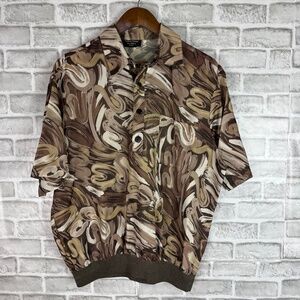 Fulton Street Shirt Works Brown Abstract Featherweight Collared Shirt Mens LARGE